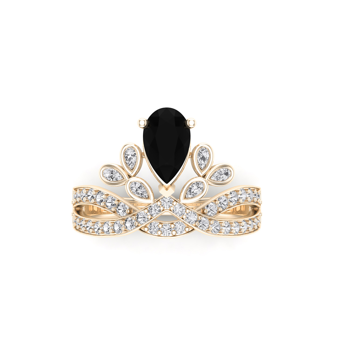 'Lyst' Pear Cut Black Diamond White/Yellow/Rose Gold Engagement Ring