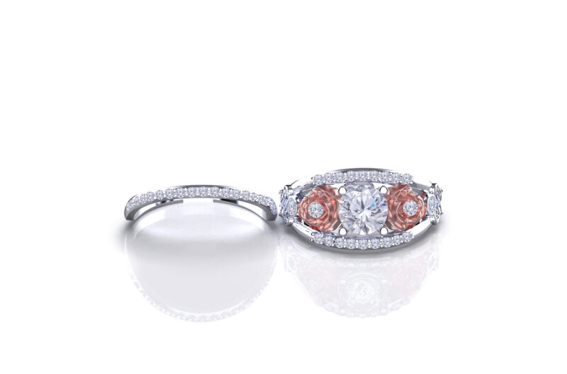 'Amalee Fleur' Natural White Diamond Gold Flower Bridal Set