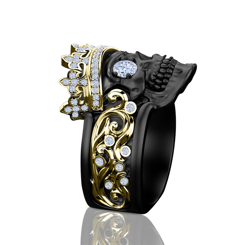 Castiel Noir Black Gold Skull Ring