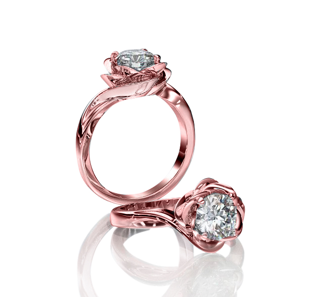 Pink Gold Rose Engagement Ring