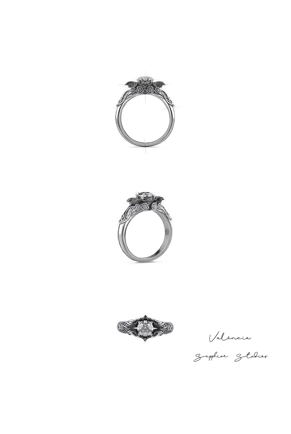 valencia-1-30ct-white-black-gold-bat-engagement-ring-sketch