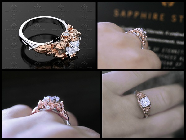 St. Ivy' 1.00ct Rose Gold/Black Skull Engagement Ring