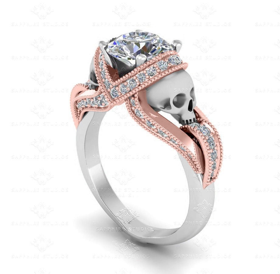 products aphrodite diamond white rose gold skull engagement ring A