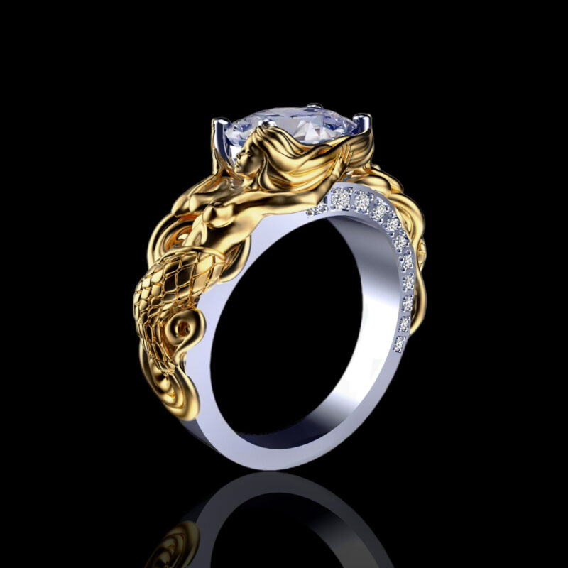 le-reve-cushion-cut-yellow-gold-mermaid-ring (4)