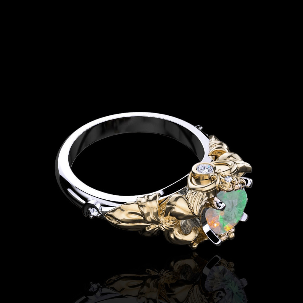 Blossom high jewellery opal and tourmaline ring