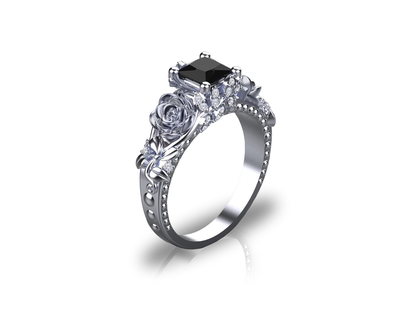 Platinum Engagement Ring for Women with Black Diamond SJ PTO 516-Black