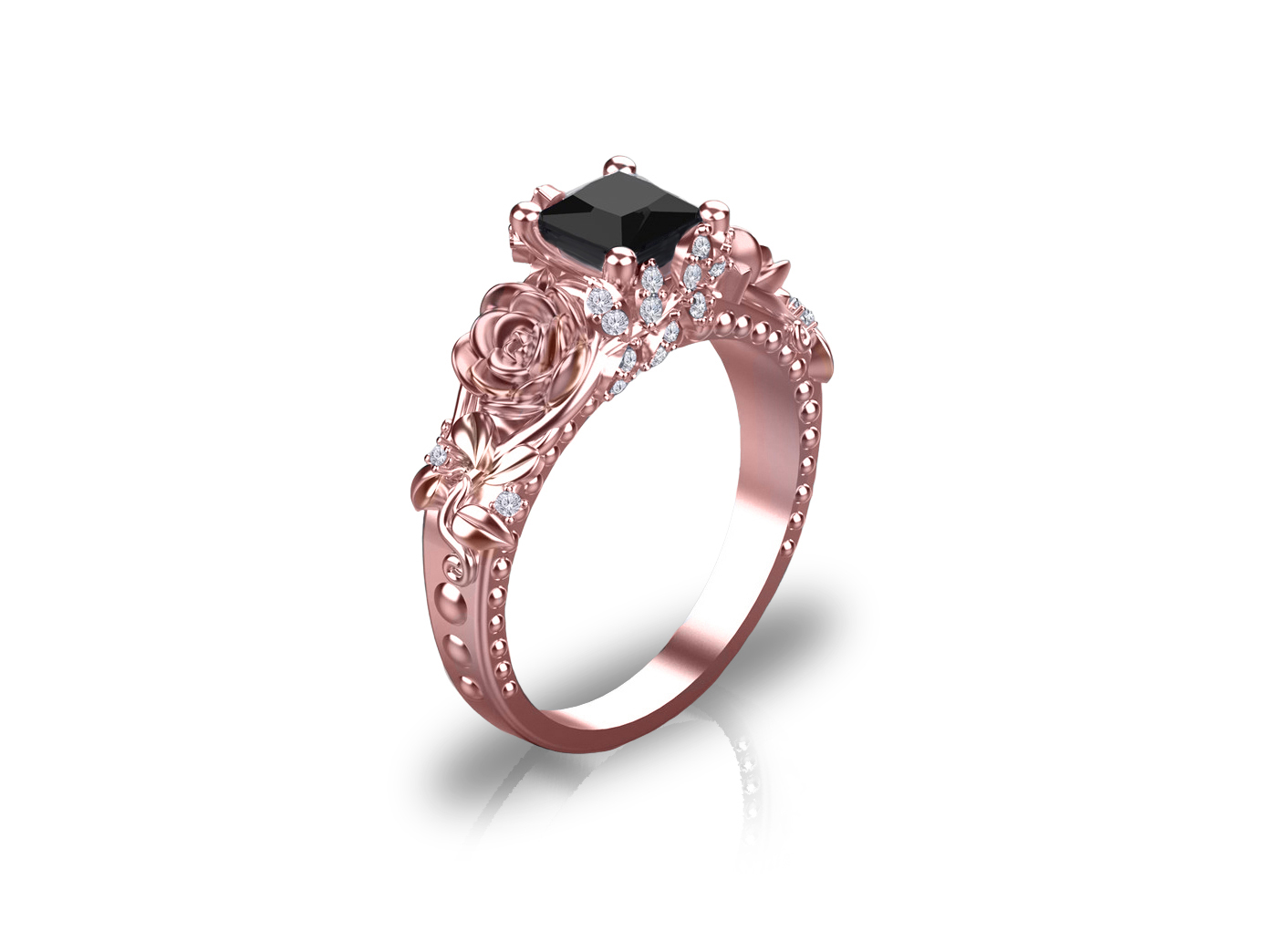 Rosa Del Amor' Princess Cut Black & White Diamond Rose Gold Engagement Ring