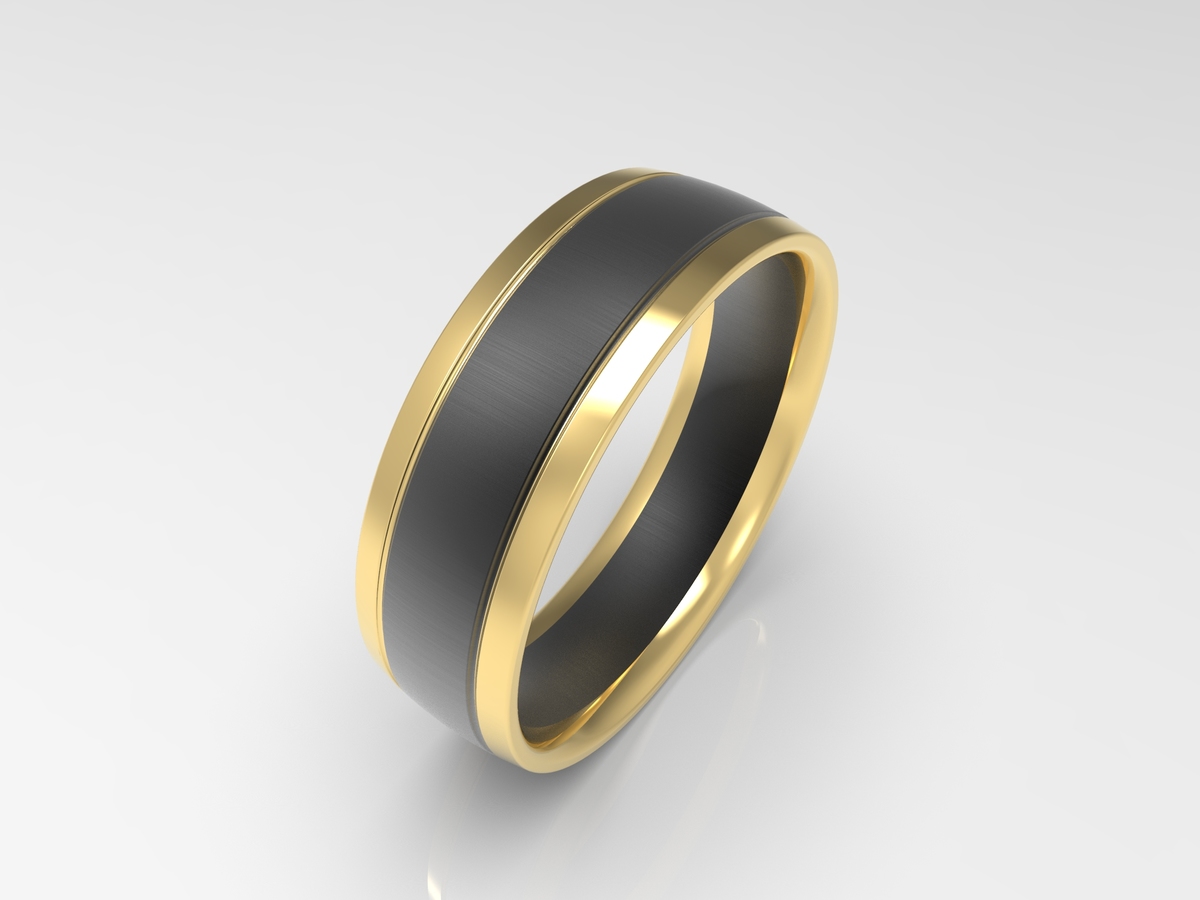  XV Brushed Yellow  and Black Gold  Mens  Wedding  Band 