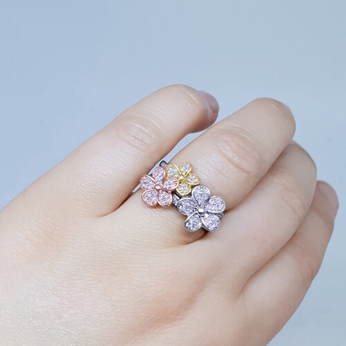 1.16ct Three-tone Gold Natural Diamond 3 Ring Set – Cherry Blossom Collection