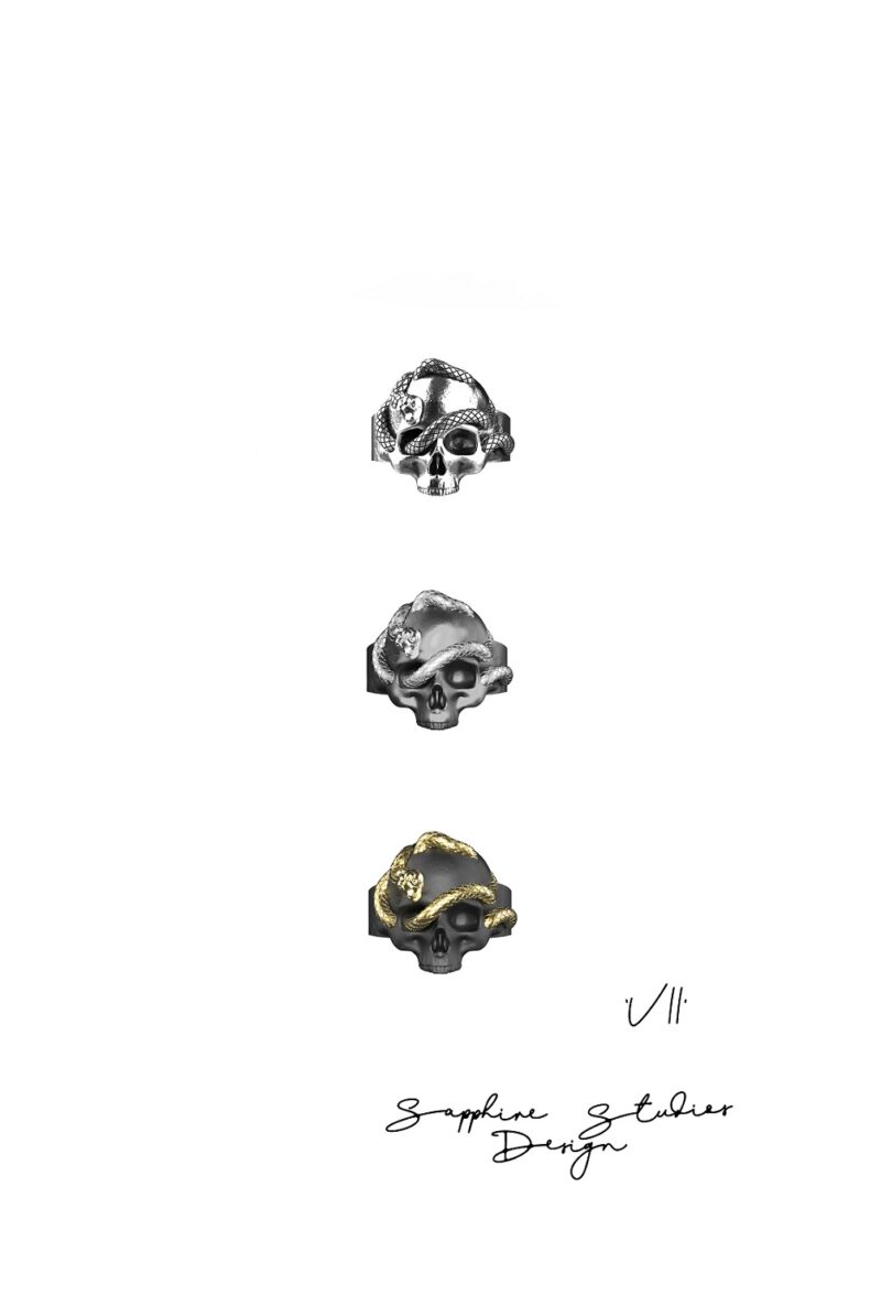 'VII' Men's Gold Snake Skull Ring - Image 6