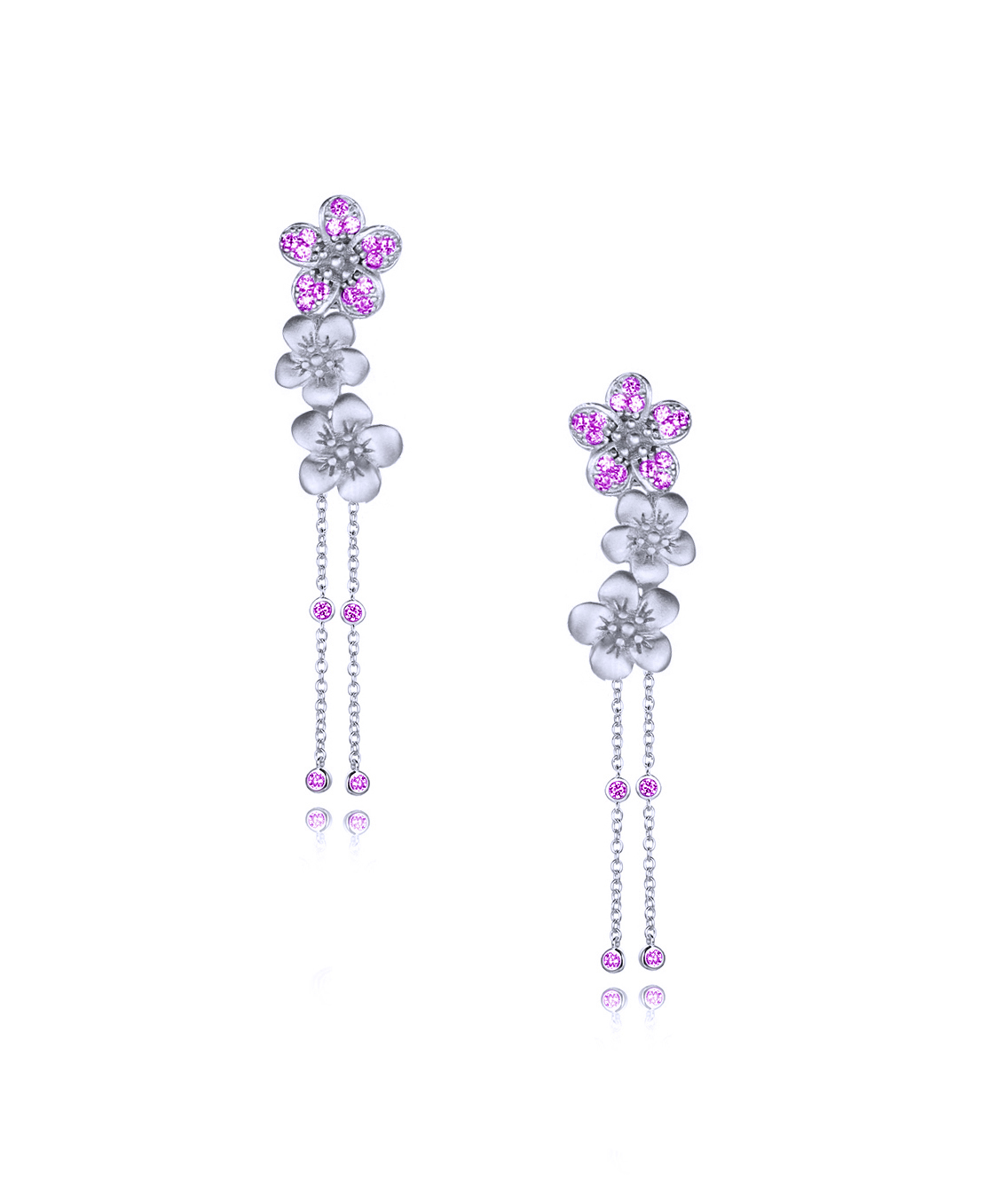 Color Blossom Earrings, Pink Gold, White Gold And Diamonds