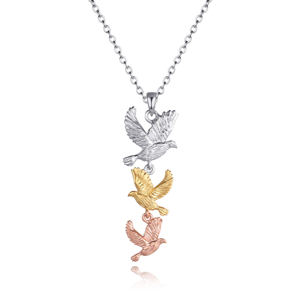 '917' Dove Three Tone Gold Necklace