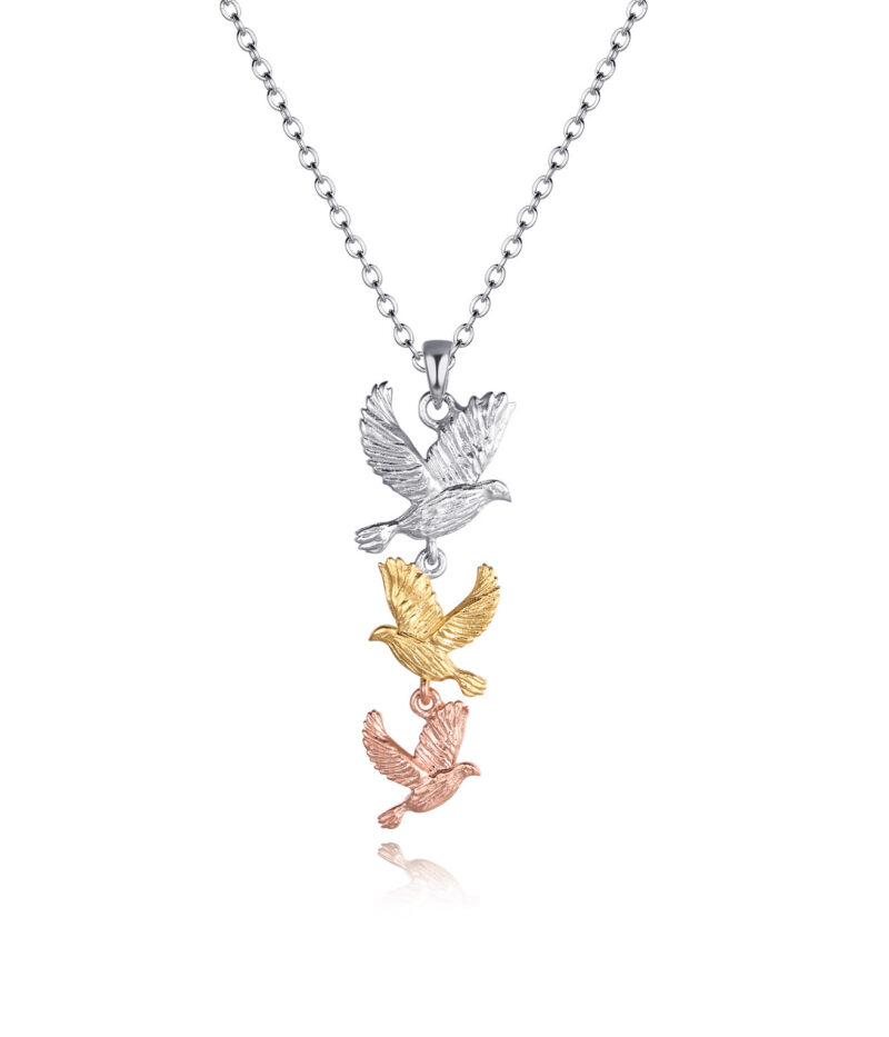 '917' Dove Three Tone Gold Necklace