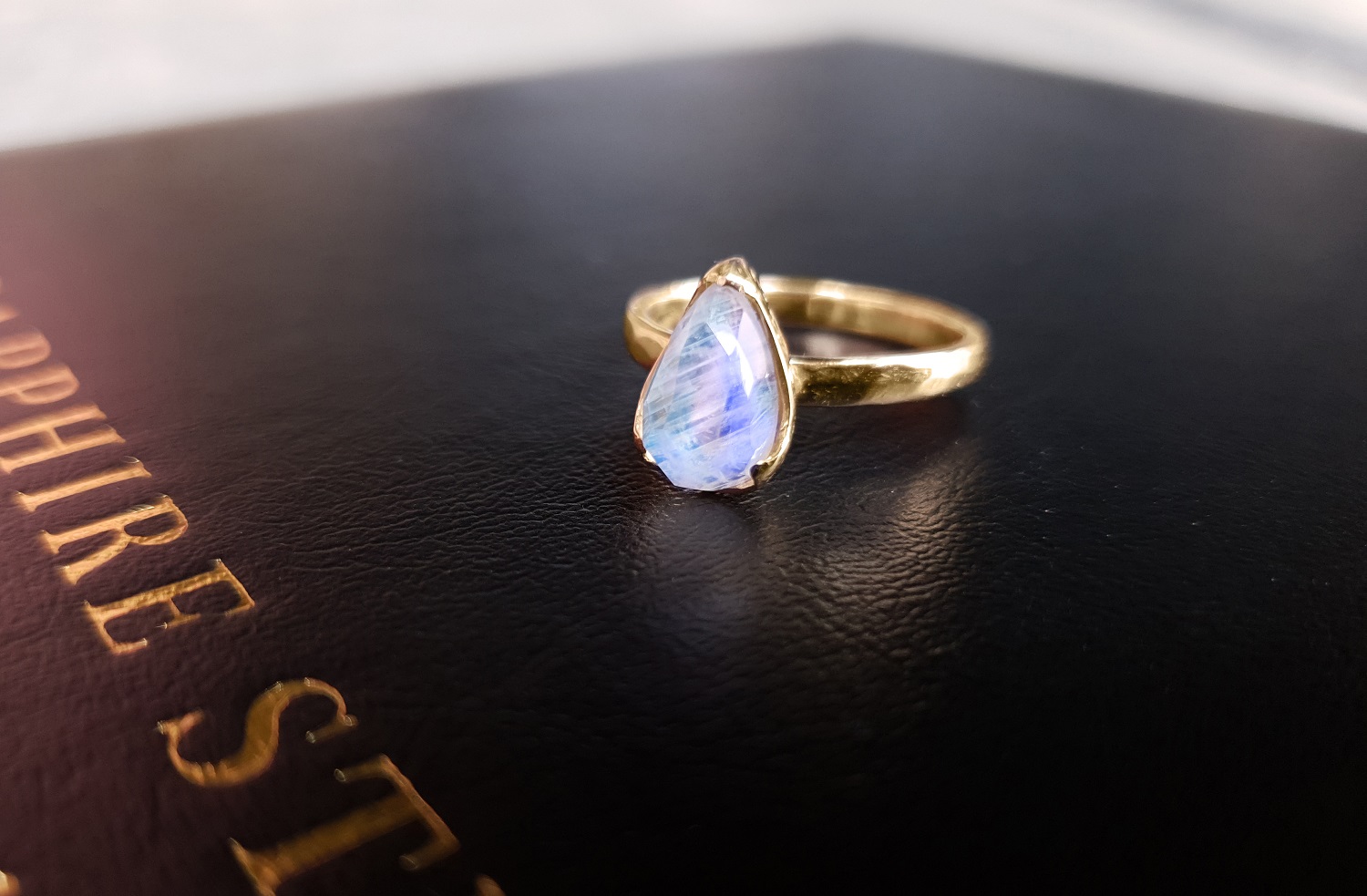 Gold moonstone shop engagement ring