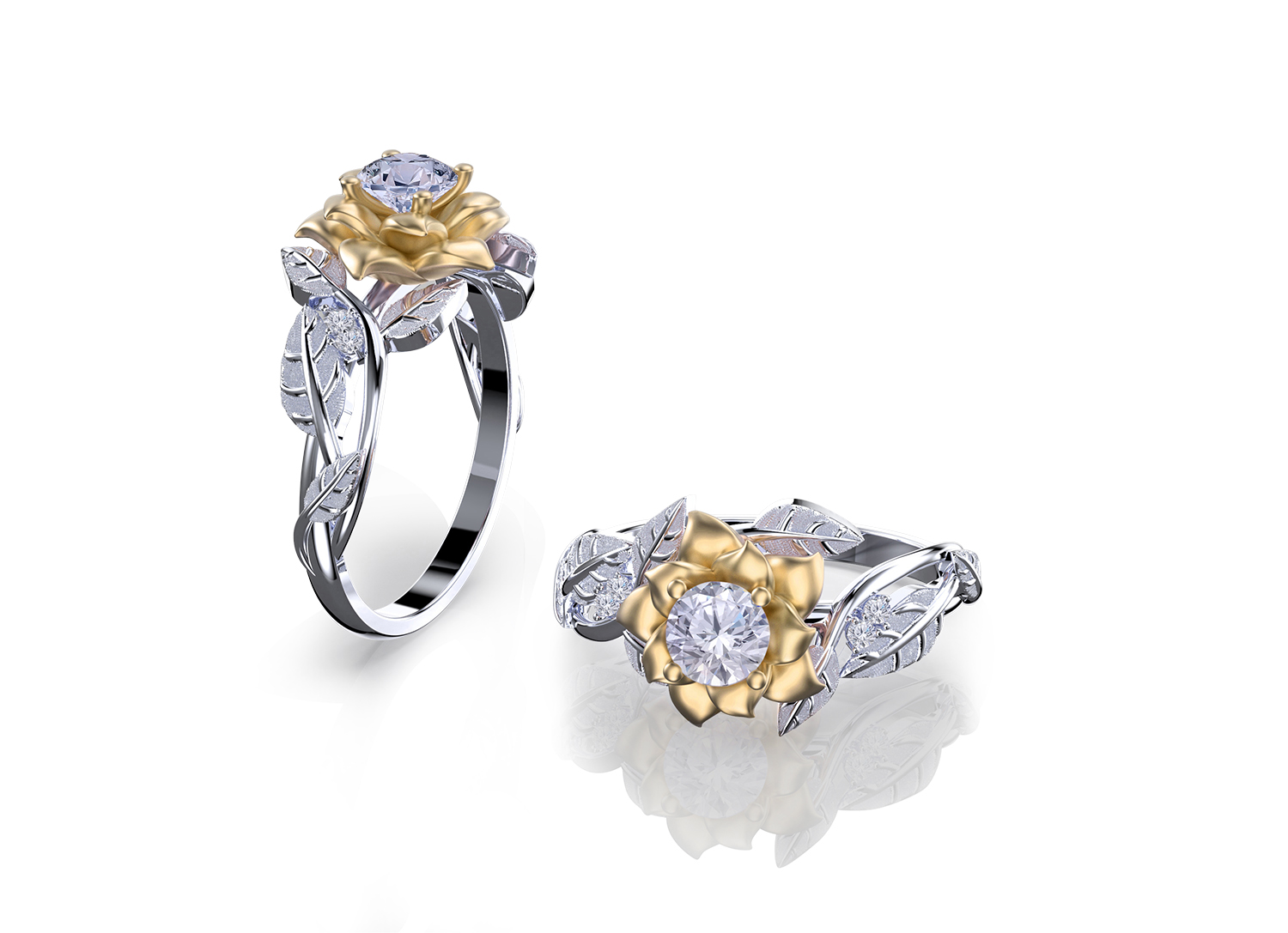 Nyia' Natural Diamond Gold Flower Engagement Ring