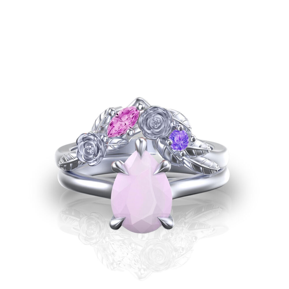 violette-rose-quartz-pear-cut-gold-floral-flower-bridal-set
