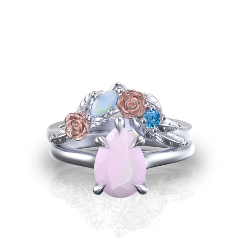 violette-rose-quartz-pear-cut-gold-floral-flower-bridal-set