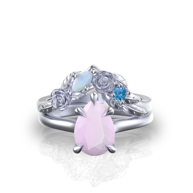 violette-rose-quartz-pear-cut-gold-floral-flower-bridal-set
