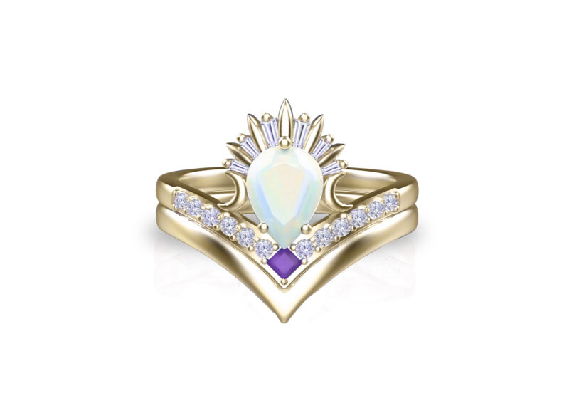'Alyiah' Pear Cut Moonstone Gold Moon Bridal Set - Image 3