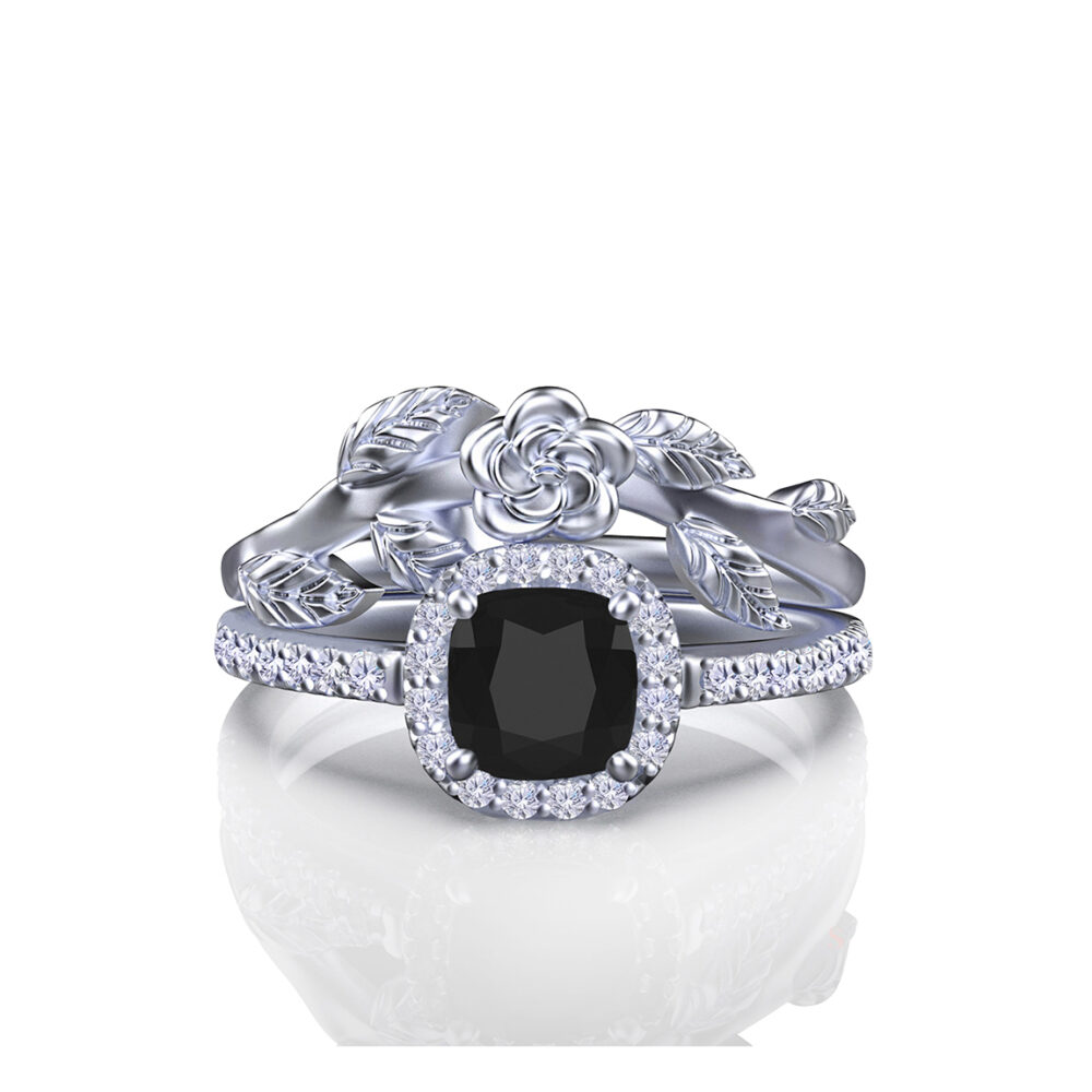aviana-black-diamond-cushion-gold-floral-bridal-set