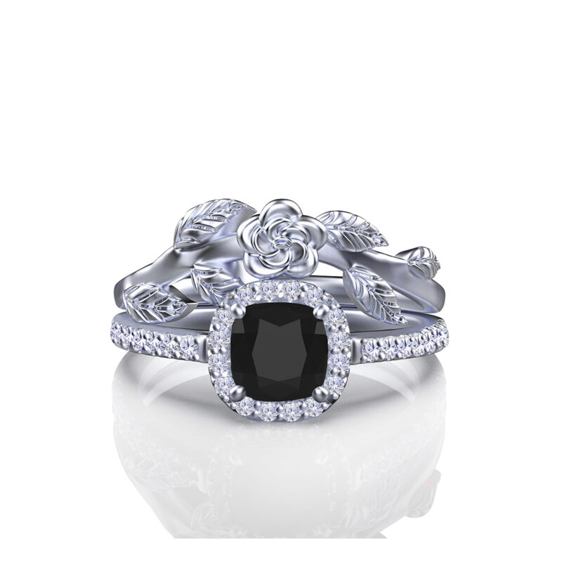 aviana-black-diamond-cushion-gold-floral-bridal-set