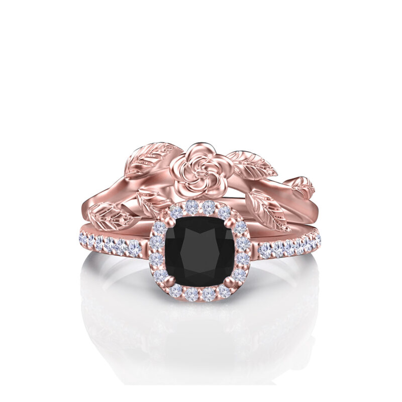 aviana-black-diamond-cushion-rose-gold-floral-bridal-set