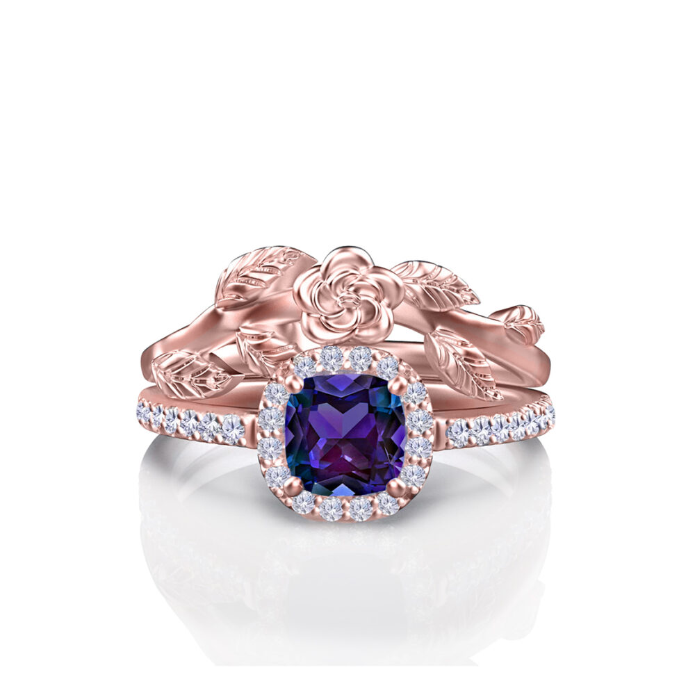 aviana-cushion-alexandrite-rose-gold-floral-bridal-set