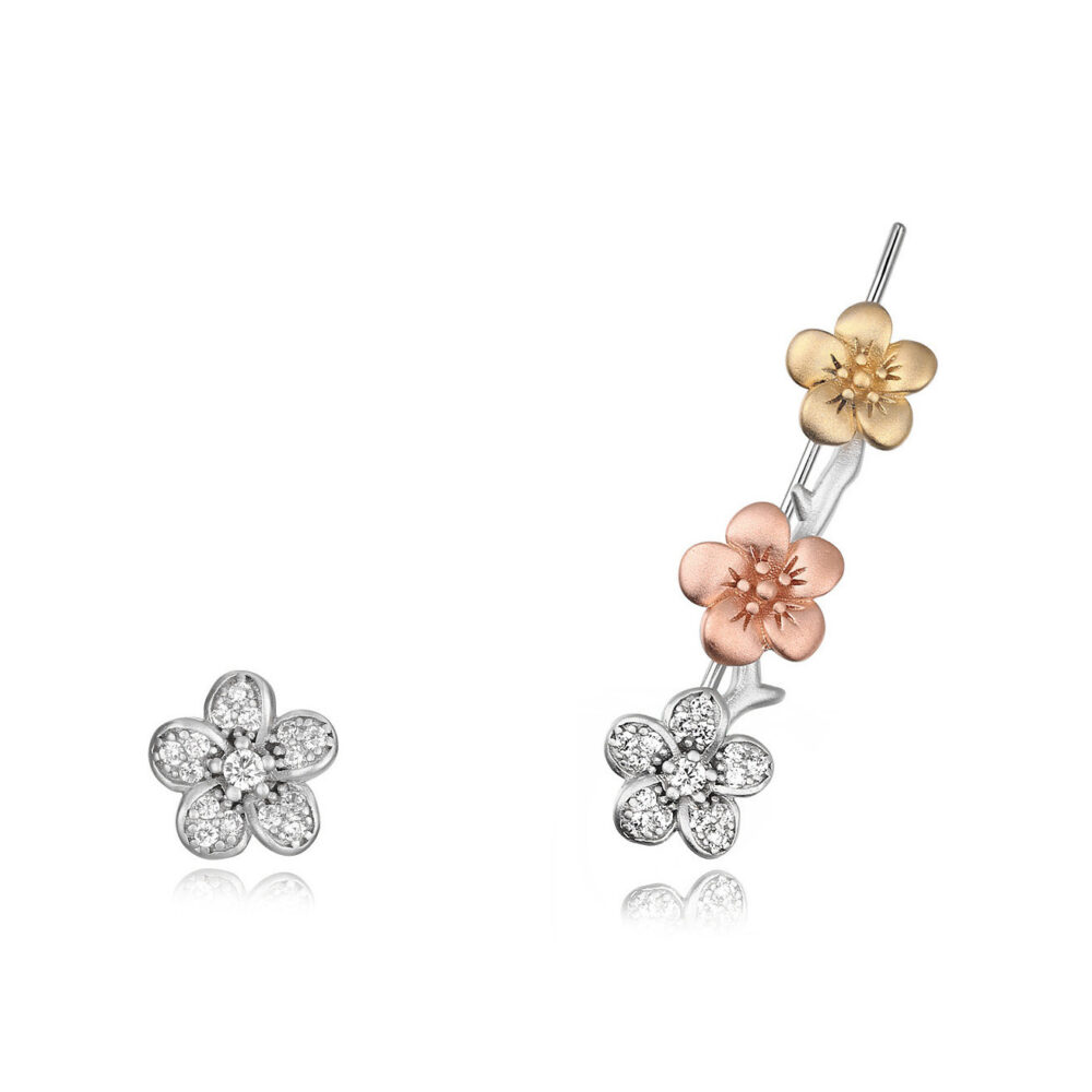 '418' Three-tone Ear Cuff Earrings - Cherry Blossom Collection