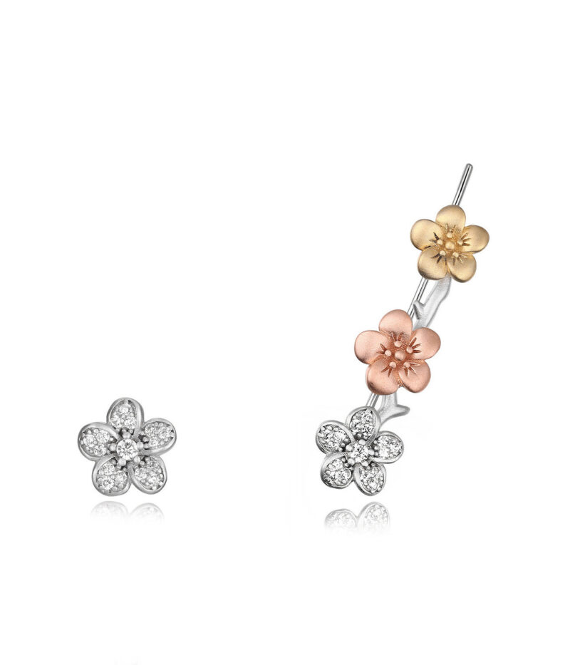 '418' Three-tone Ear Cuff Earrings - Cherry Blossom Collection