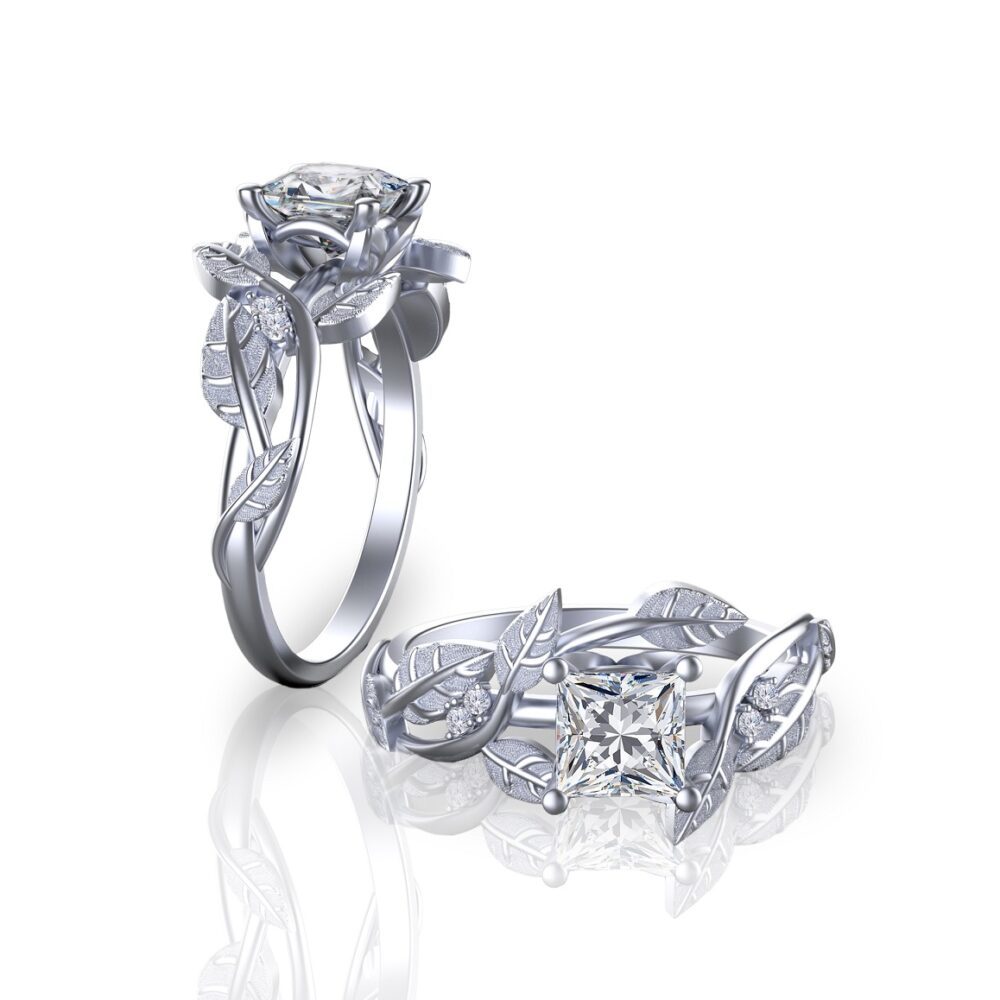'Ava Fleur' Princess Cut Sterling Silver Floral Ring