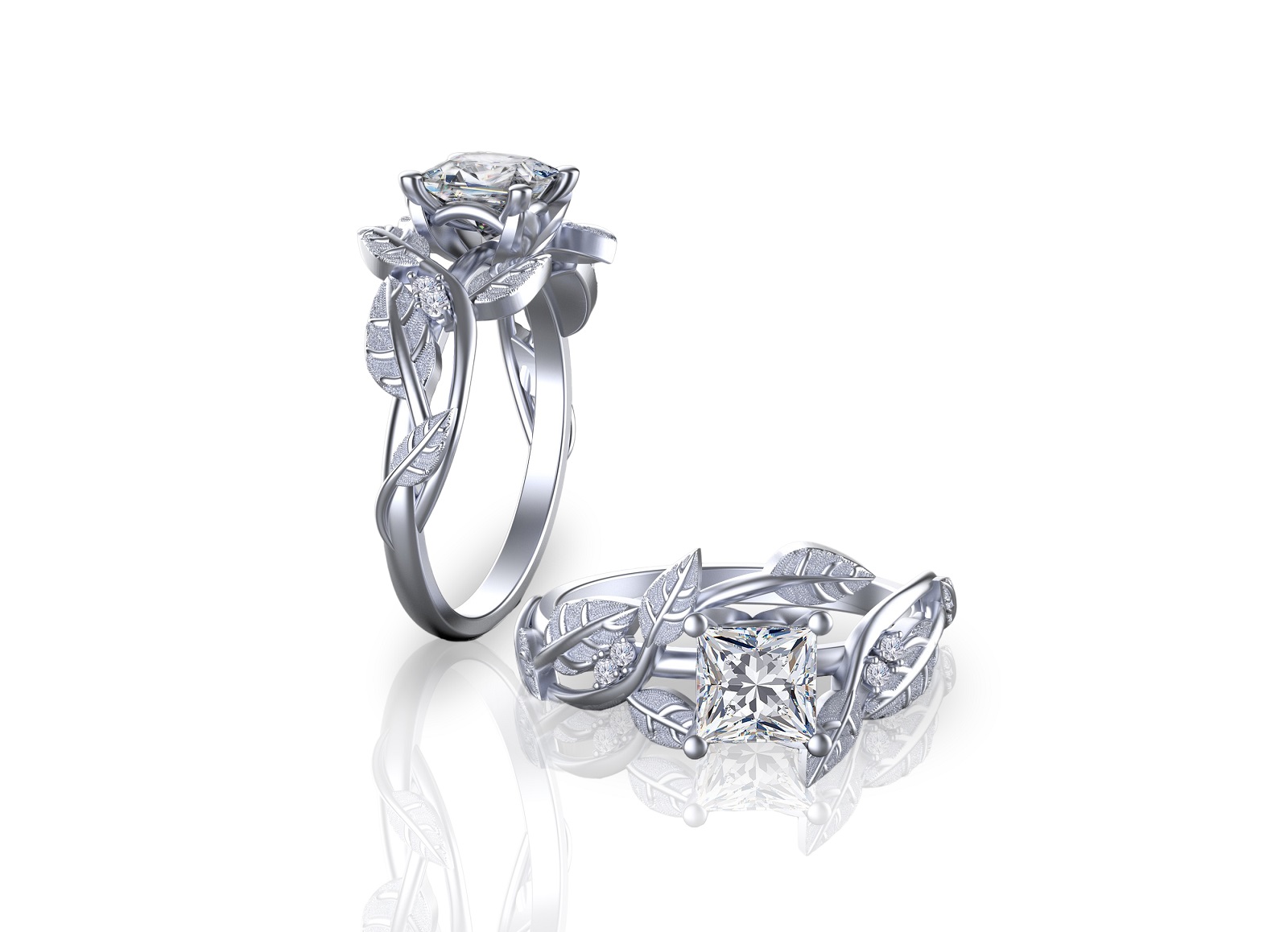 Ava Fleur\' Princess Cut Sterling Silver Floral Ring