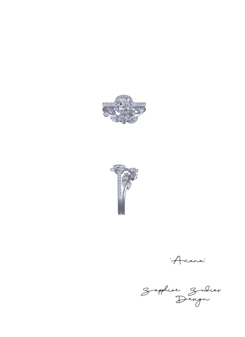 'Aviana' Morganite Cushion Cut Gold Floral Bridal Set