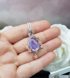 'Lila' Lavender Quartz Sterling Silver Flower Pendant