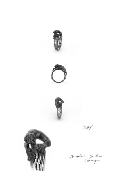 '11:59' Sterling Silver/Black Panther Men's Ring