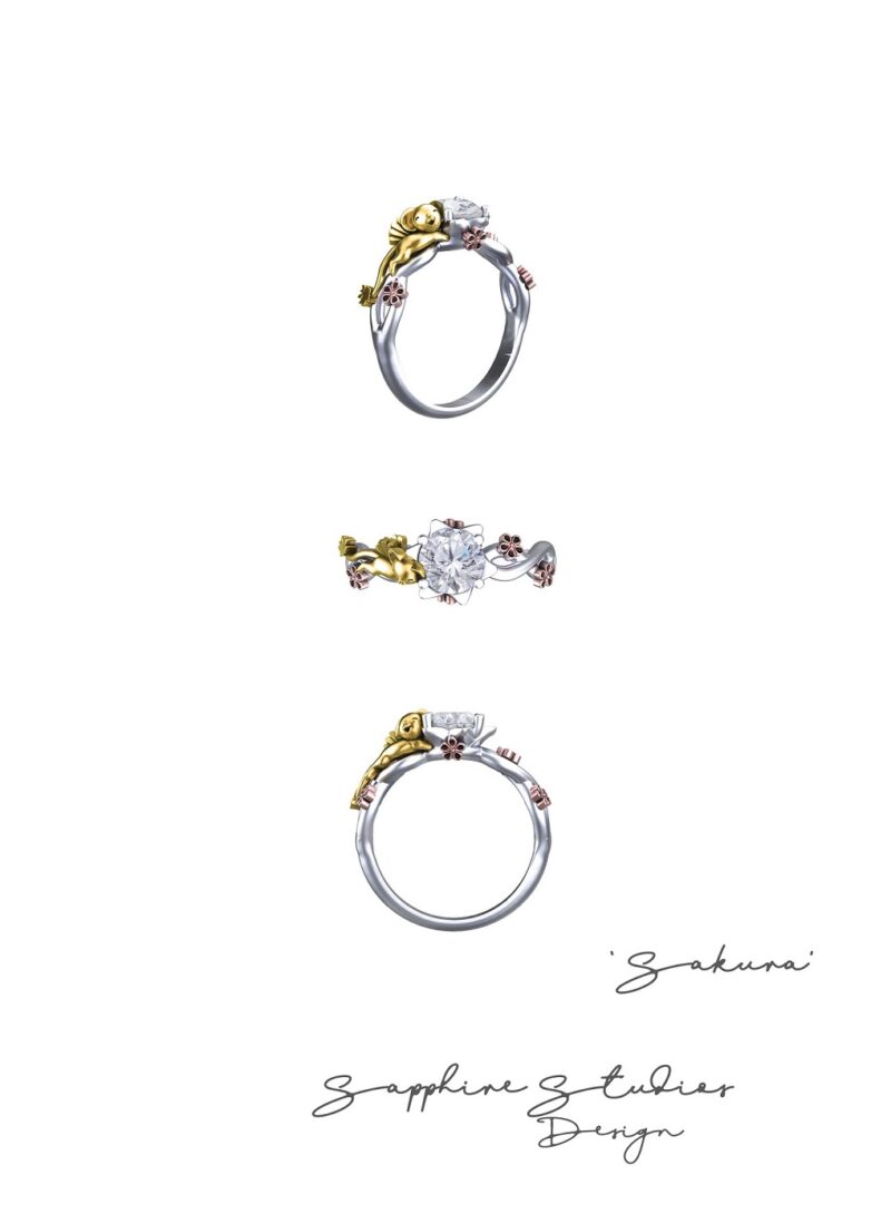'Sakura' Natural White Diamond White/Yellow/Rose Gold Inspired Cardcaptor Ring