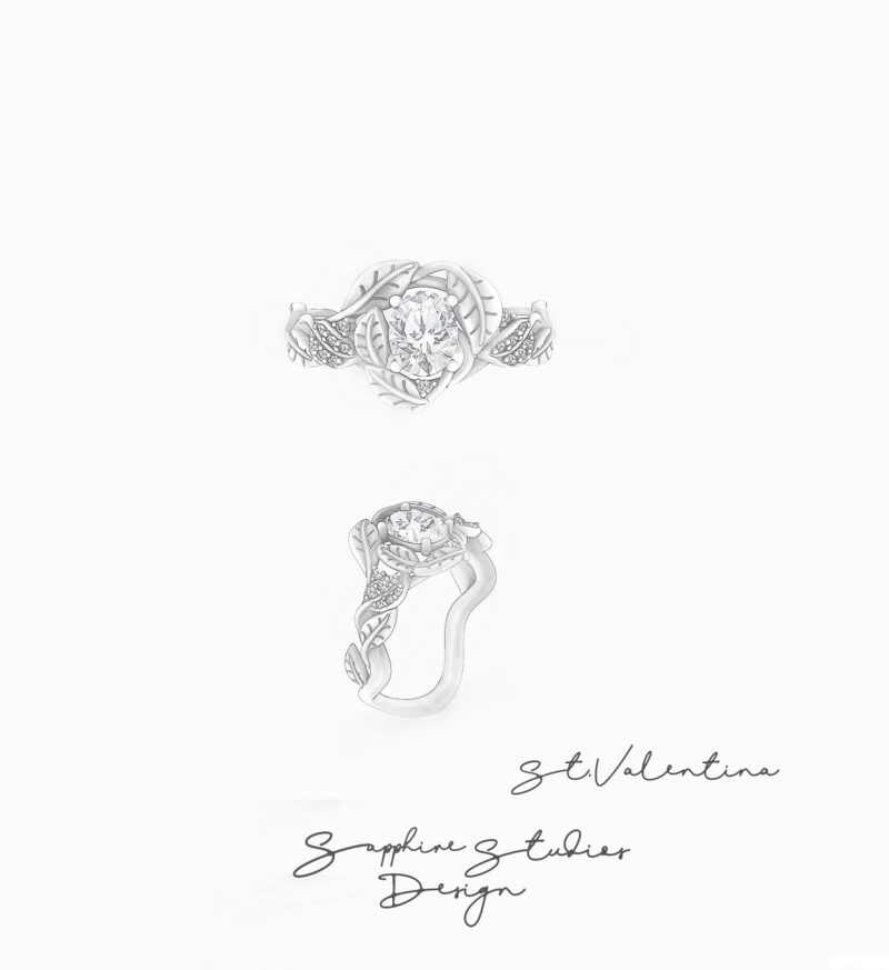 'St. Valentina' Oval Cut Morganite and Natural Diamond Gold Floral Engagement Ring
