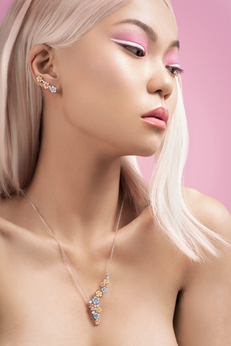 '418' Three-tone Ear Cuff Earrings - Cherry Blossom Collection
