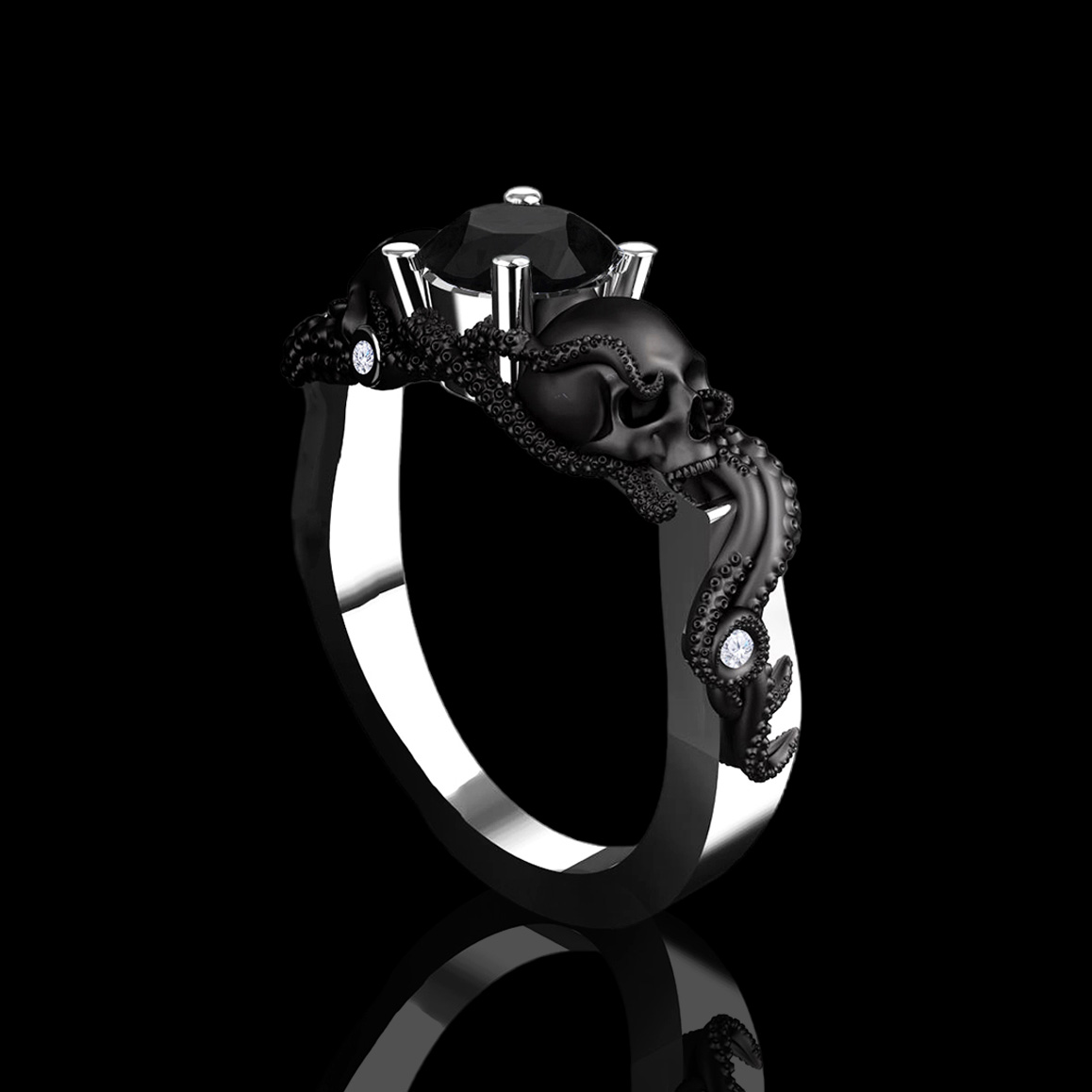 Underworlds Black White Diamond White Black Gold Skull Ring