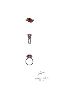 'Viper' Natural Garnet and Diamonds Gold Snake Ring