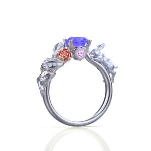 'Alice' Natural Tanzanite, Pink Sapphire & Diamond Gold Ring - Alice in Wonderland Collection