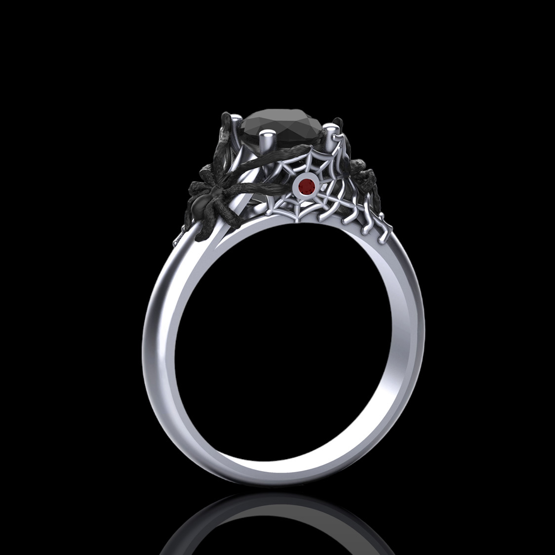 Ring Spider Tarantula Black Onyx 925 Silver Diamond Cut Arachnid With Gift  Box