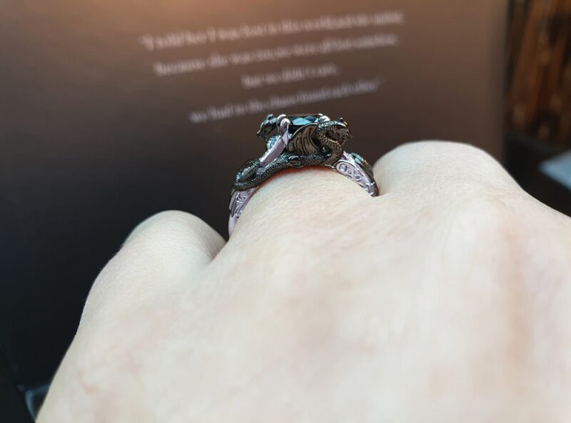 'Ashes' Natural Black Diamond White/Black Gold Dragon Ring
