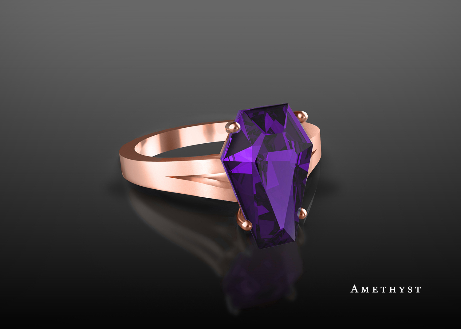 'Autumn' Rose Gold Natural Coffin Cut Ring