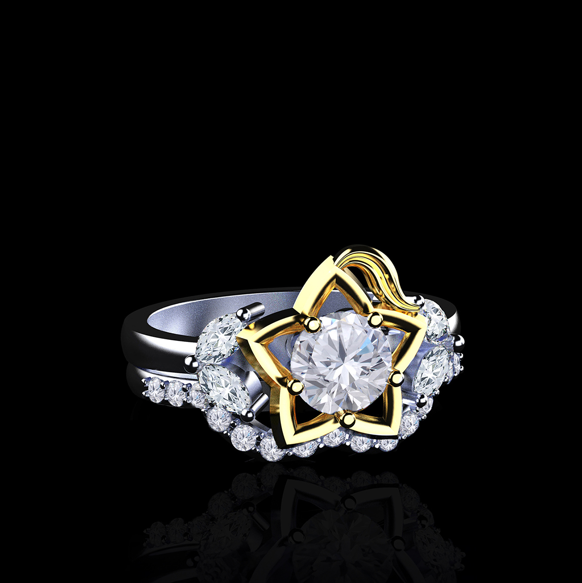 'Destiny' Natural Diamond Gold Inspired Kingdom Hearts Bridal Set