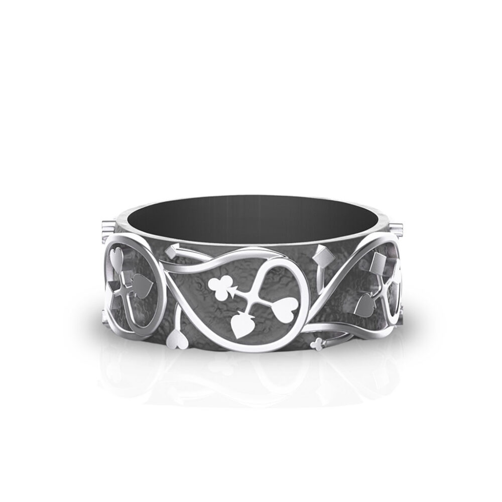 'Follow The White Rabbit' Sterling Silver Women's/Men's Band - 'Two Worlds' Alice in Wonderland Collection