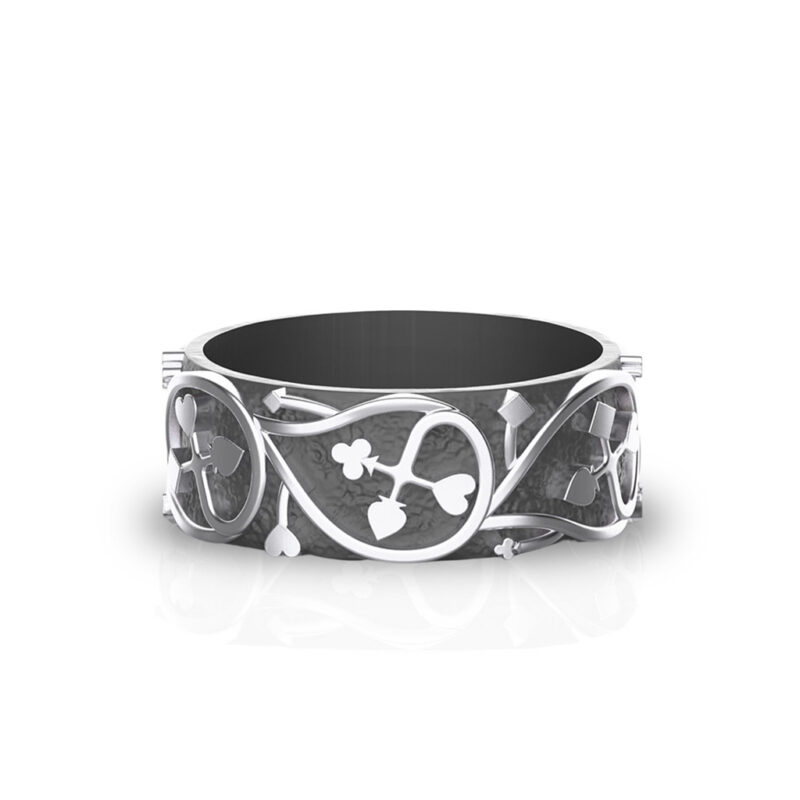 'Follow The White Rabbit' Sterling Silver Women's/Men's Band - 'Two Worlds' Alice in Wonderland Collection