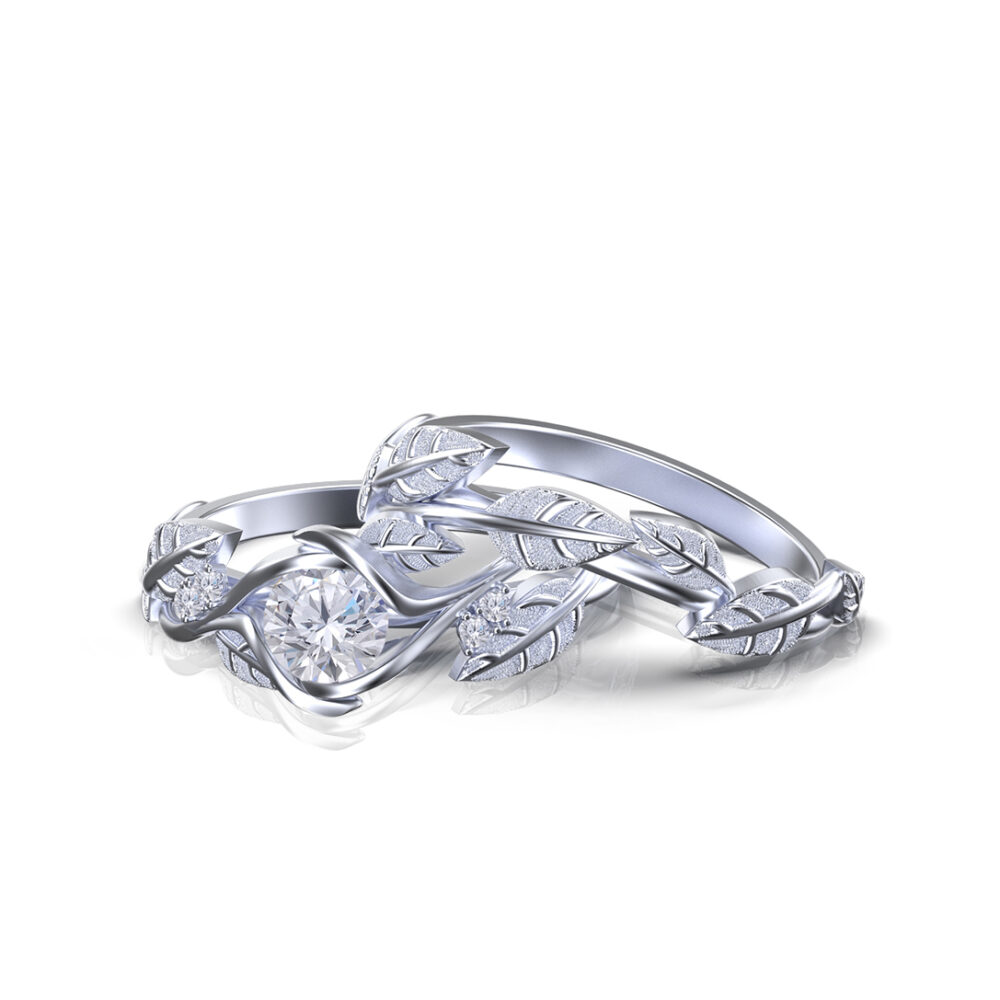 'Ivy Fleur' Natural White Diamonds Gold Flower Vine Bridal Set