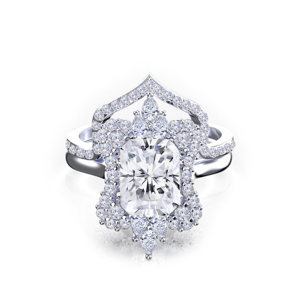 'Lilena' Radiant Cut Gold Floral Bridal Set