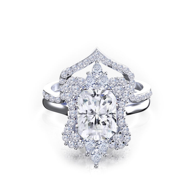 'Lilena' Radiant Cut Gold Floral Bridal Set