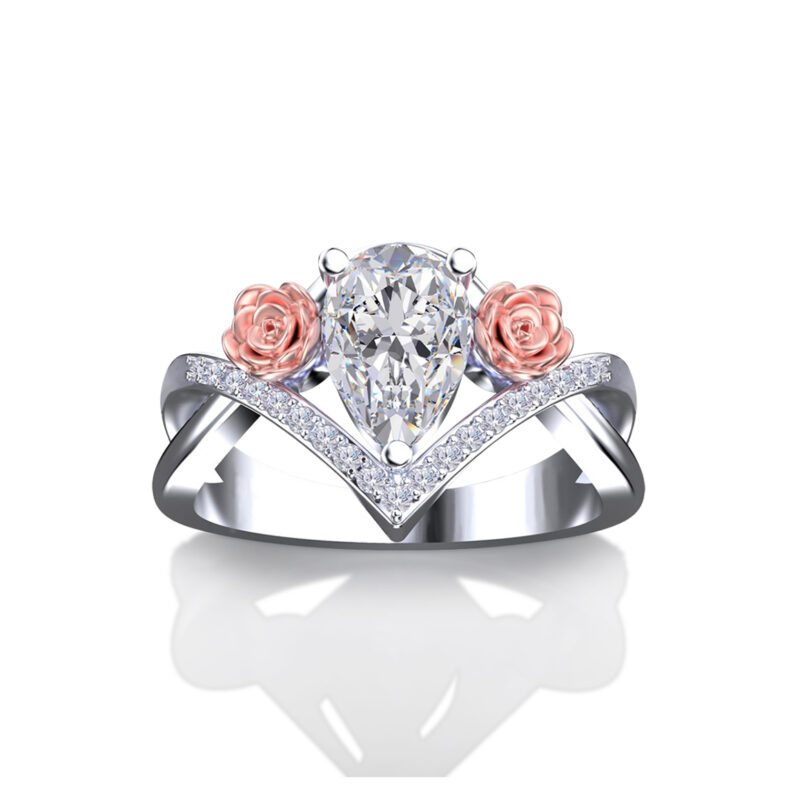 'Lola' Pear Cut Two Tone Gold Floral Engagement Ring